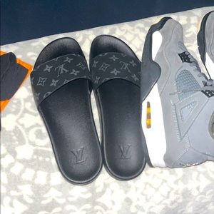 LV Slides and comme des garçons hightops 10.5